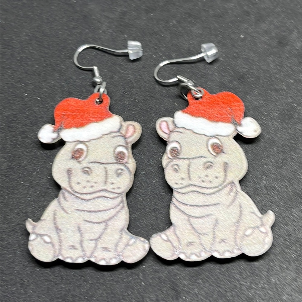 Earrings Christmas Hippo